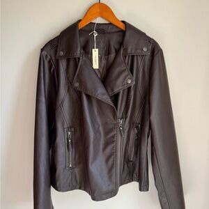 New Women's Brown Leather Jacket XL